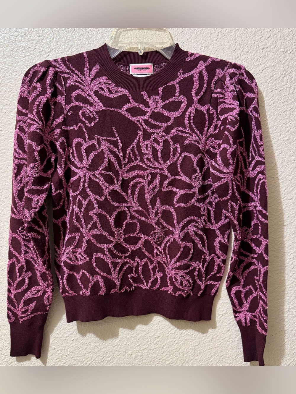 kate spade Plum and Pink Floral Crewneck Sweater XXS